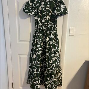 Anthropologie Forest Green and Cream Dress